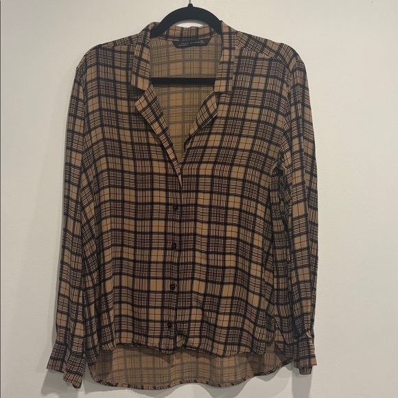 Zara Tan and Black Plaid Shirt - Picture 3 of 10